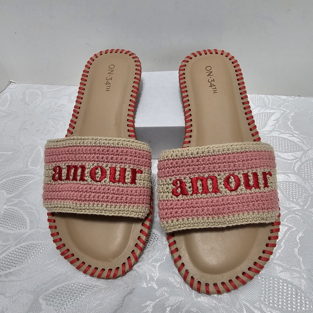 ON 34th Women's Madelyn Slip-on Woven Flat Resortwear Sandals Sz 7